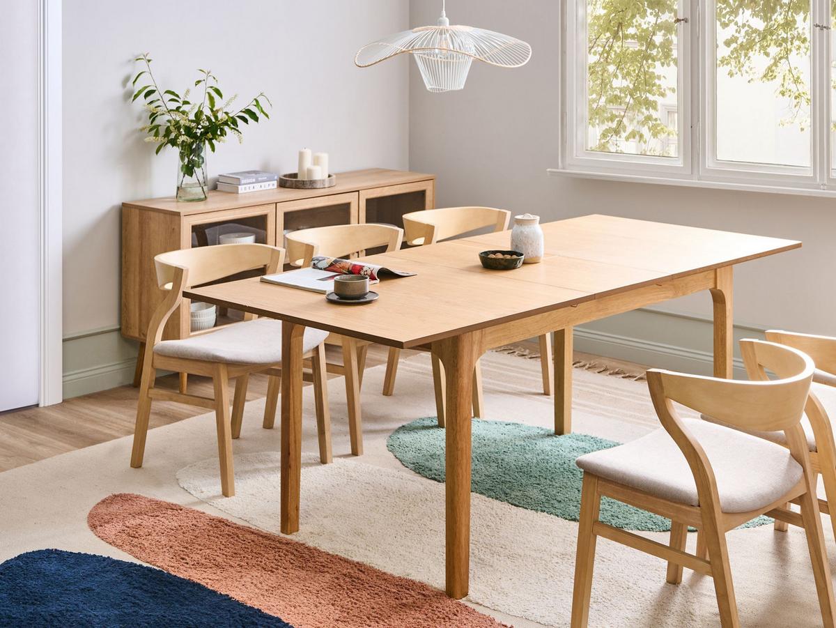 ESSTISCH ausziehbar Helle Esche 160-200/90 cm Delmas - Hellbraun, Holzwerkstoff (160/90/76cm) - Beliani