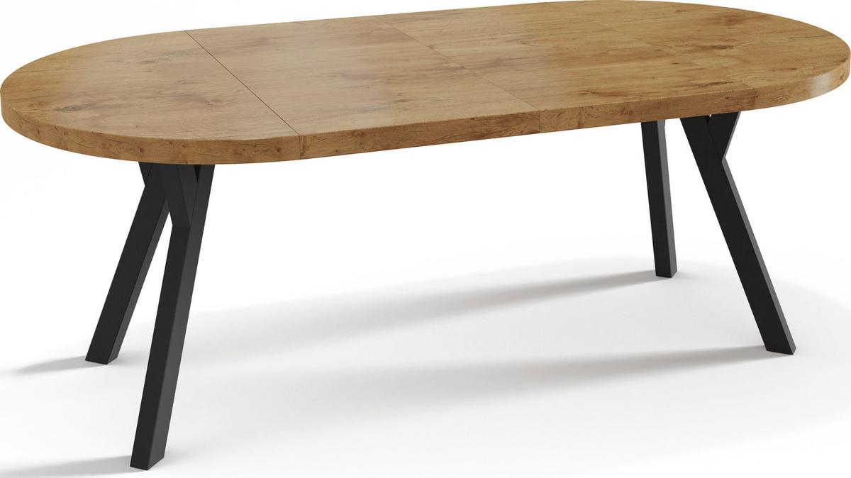 ESSTISCH Twixy runder ausziehbarer, Lancelot Eiche 90-170/90/76 cm - Eichefarben/Schwarz, Holz/Holzwerkstoff (90/170/76cm) - WFL GROUP