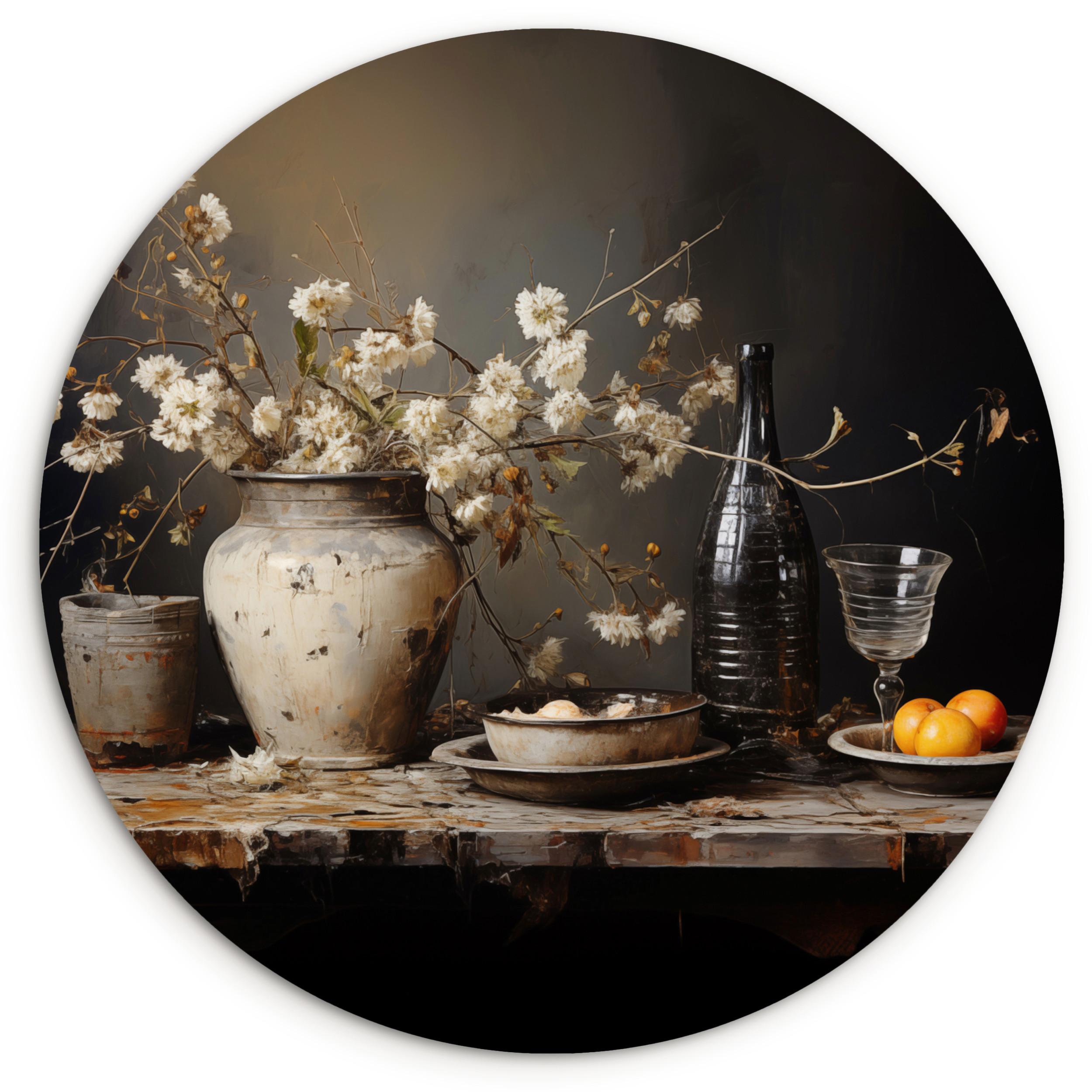WANDBILD Stilleben - Blumen - Blumenstrauß - Vase - Wein Wanddeko Schlafzimmer 60x60 cm - Mokka, Kunststoff (60/60cm) - MuchoWow