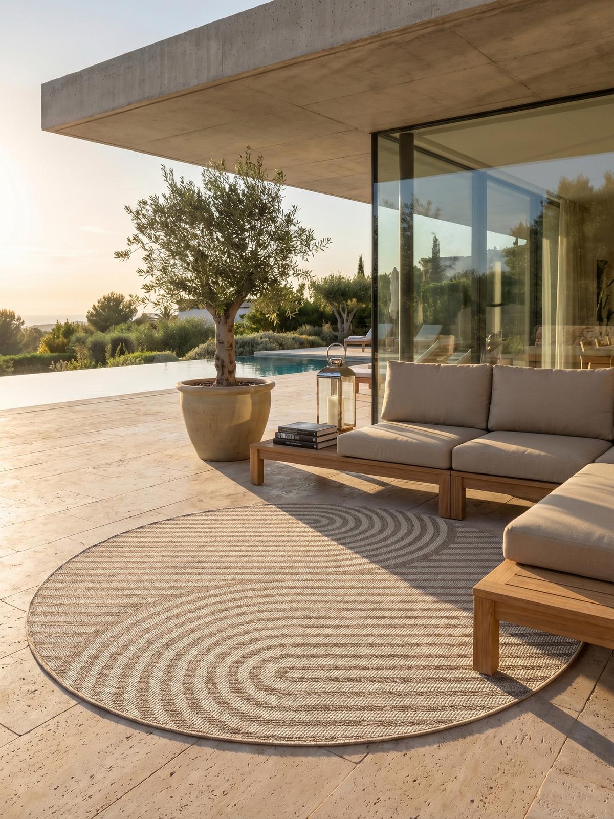 TEPPICH Outdoor VENTOUX in Beige, im Boho-Stil, Ø 80 cm - Beige, Textil (80/80cm) - KADIMA DESIGN