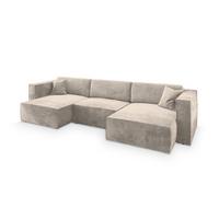 WOHNLANDSCHAFT SARMO M Creme Velours-Stoff mit Schlaffunktion - Creme/Grau, Holz/Kunststoff (347/70/148cm) - MASSENO