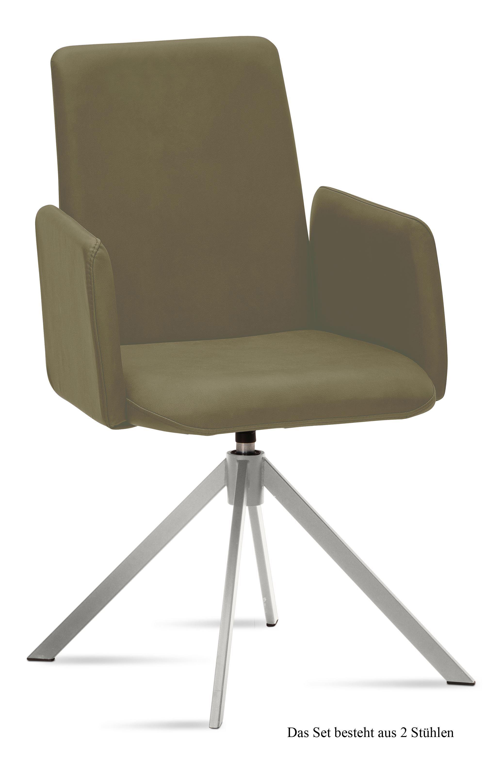 ARMLEHNSTUHL drehbar (2er-Set) Dreama 52x92x60 Edelstahl/Olivgrün - Edelstahlfarben/Olivgrün, Kunststoff (60/92/52cm) - 58aufmkessel