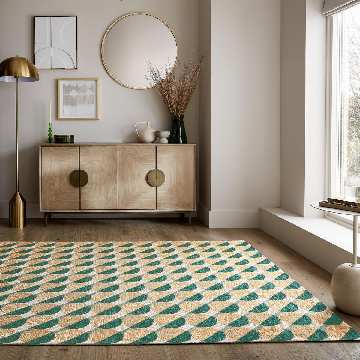 TEPPICH COQUET, geometrisch, Grün-Natur, 155 x 230 cm - Grün, Textil (230/155cm) - KADIMA DESIGN
