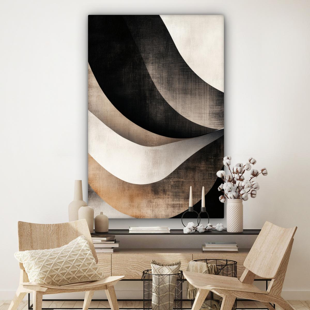 LEINWANDBILD Abstrakt - Wellen - Schwarz - Verwittert Deko Groß 90x140 cm - Trüffeleichefarben, Textil (90/140cm) - MuchoWow