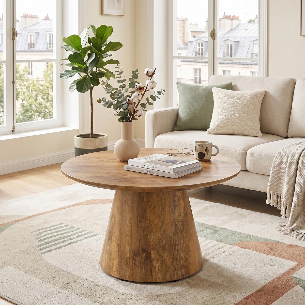 COUCHTISCH Rund Naturholzoptik MDF Ø 60 cm Beistelltisch Holz - Naturfarben, Holzwerkstoff (60/60/35cm) - Urban Meuble