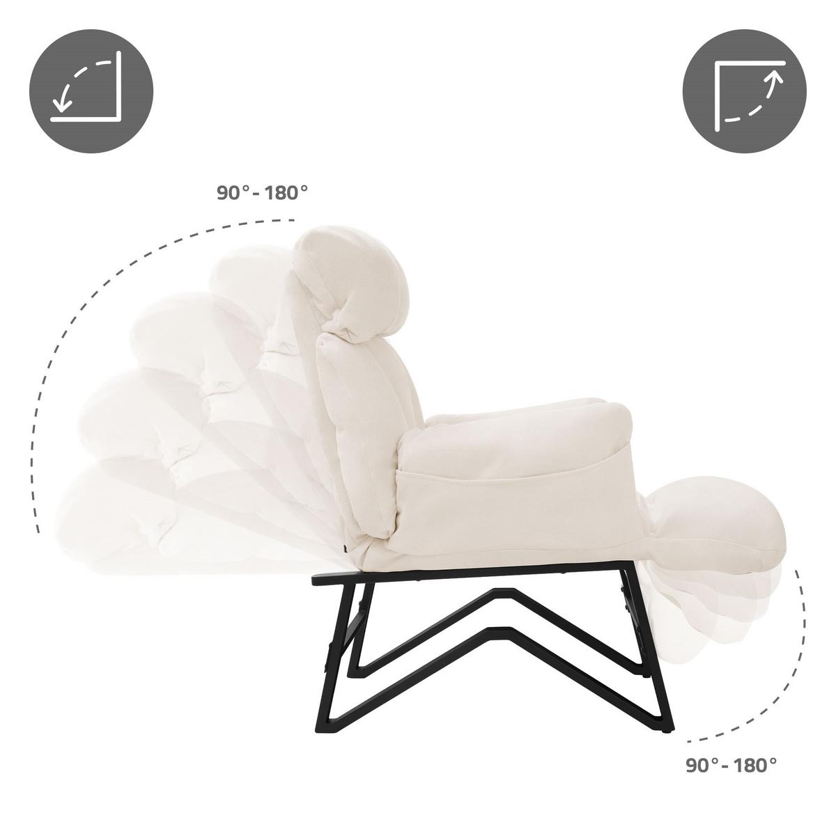 SESSEL mit Liegefunktion Beige Leinenbezug Relaxsessel verstellbar für Wohnzimmer - Beige/Schwarz, Textil/Metall (85/102/82cm) - ML-DESIGN