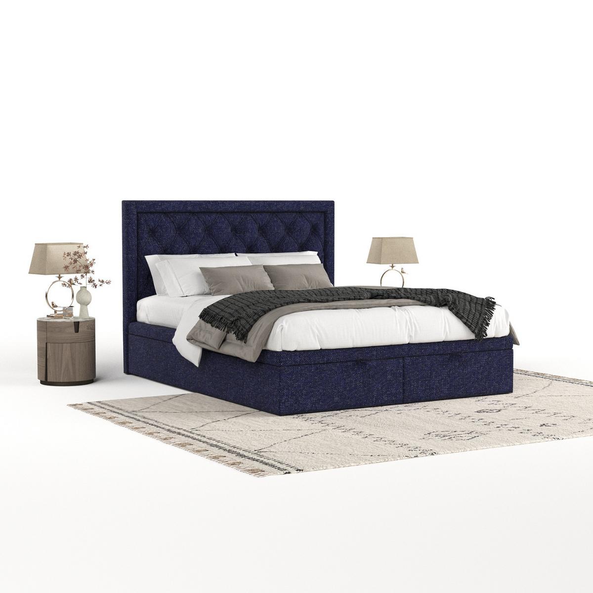 POLSTERBETT Nicobar mit Stauraum 200/200 cm Marineblau im Alta Stoff - Schwarz/Dunkelblau, Holz/Holzwerkstoff (200/200cm) - AltaBeds