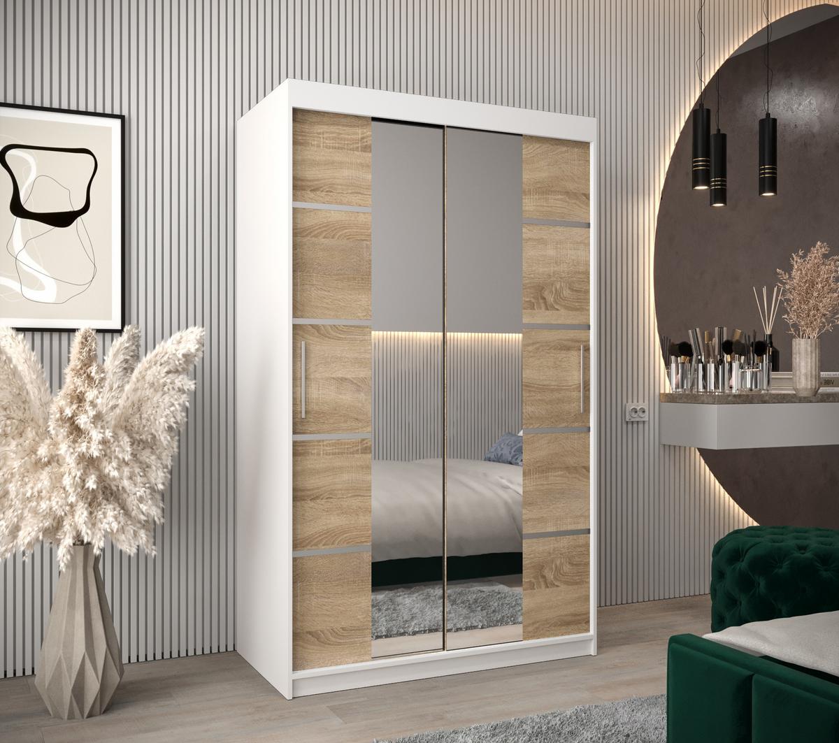SCHWEBETÜRENSCHRANK 200/120/62 2-türig - Silberfarben/Weiß, Holz/Kunststoff (120/200/62cm) - MÖBEL KRYSPOL