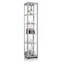 GLASVITRINE 33/37/176 cm mit Spiegel, LED & 4 höhenverstellbaren Glasböden - Transparent/Silberfarben, Glas/Holzwerkstoff (37/176/33cm) - K-Möbel