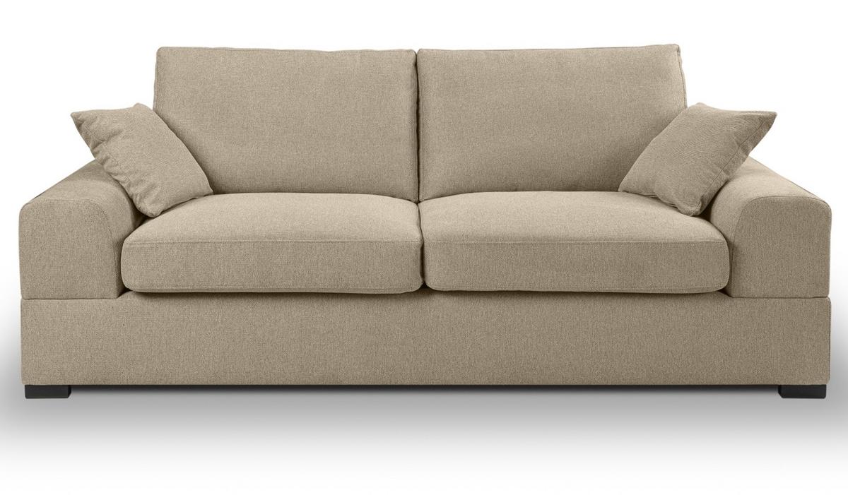 SOFA beige Strukturstoff, Couch 3-Sitzer 221 cm mit Premium Kaltschaum - Beige/Schwarz, Holz/Textil (221/90/93cm) - Inn.Furn