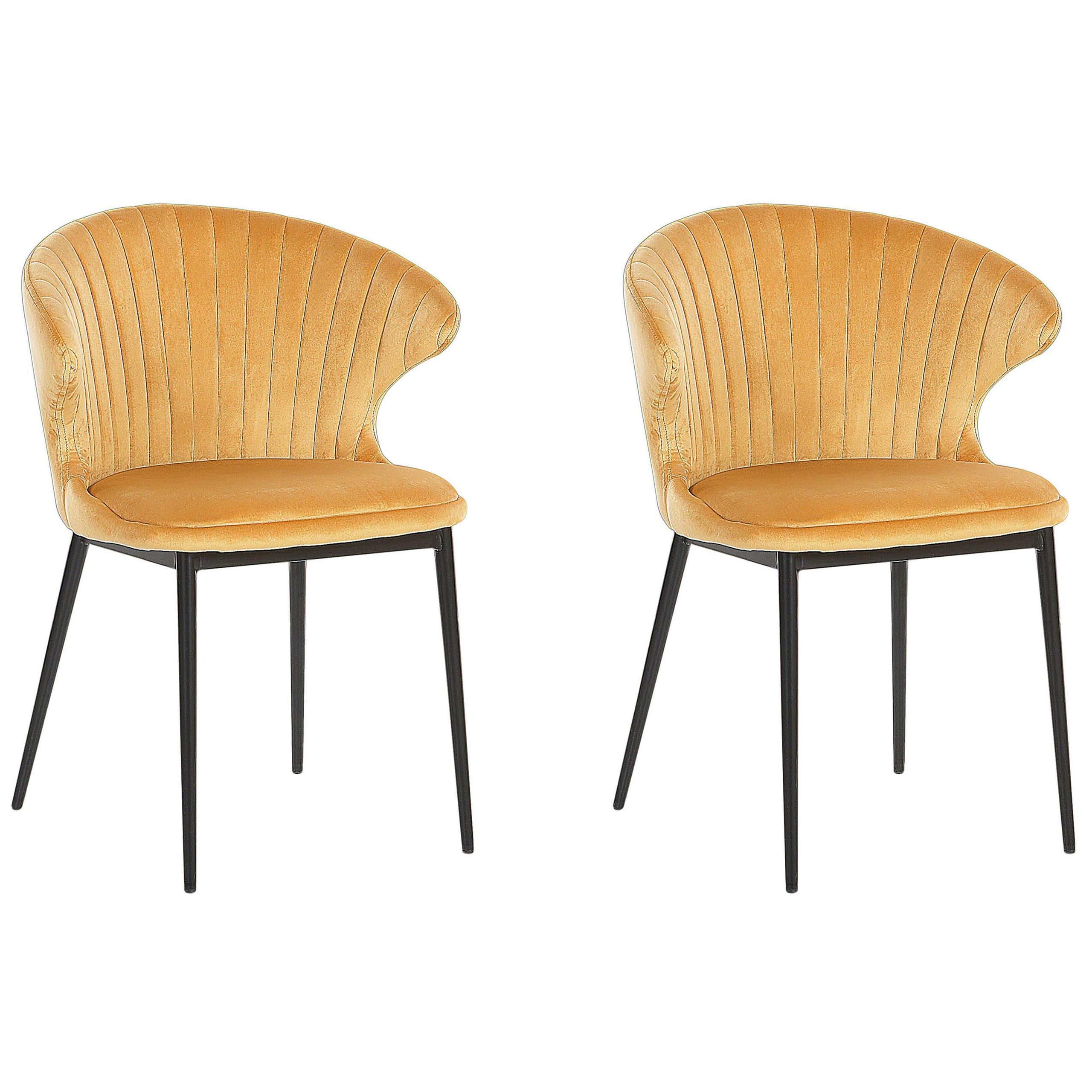 ESSZIMMERSTUHL 2er-Set Samtstoff Gelb Augusta - Gelb, Textil/Metall (59/81/50cm) - Beliani