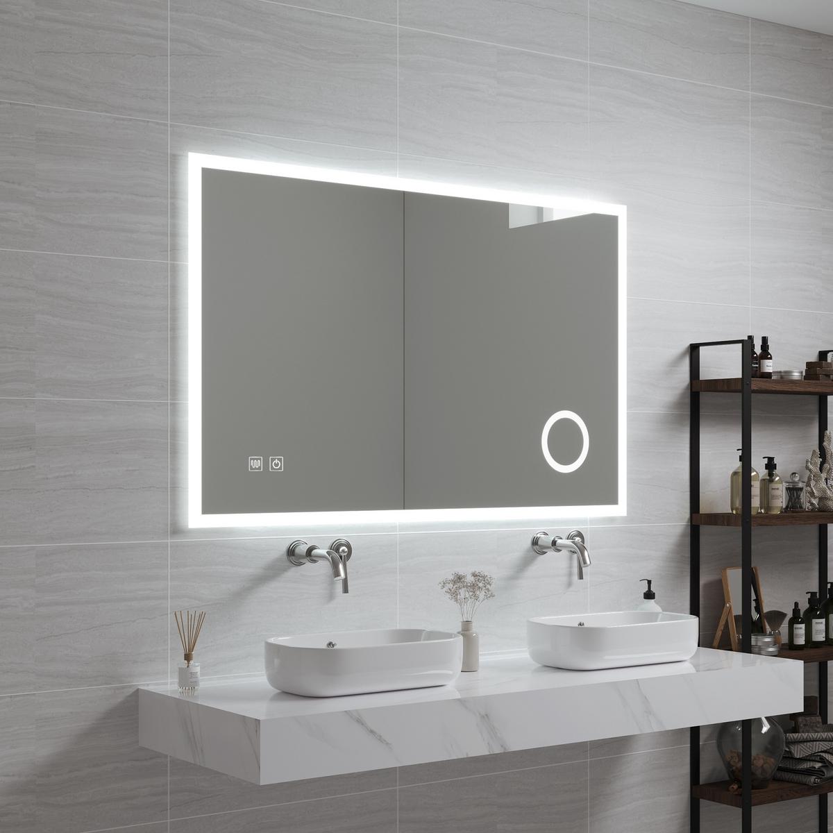 BADEZIMMERSPIEGEL Scafa - Weiß, Glas/Metall (100/70/3cm) - pro.tec