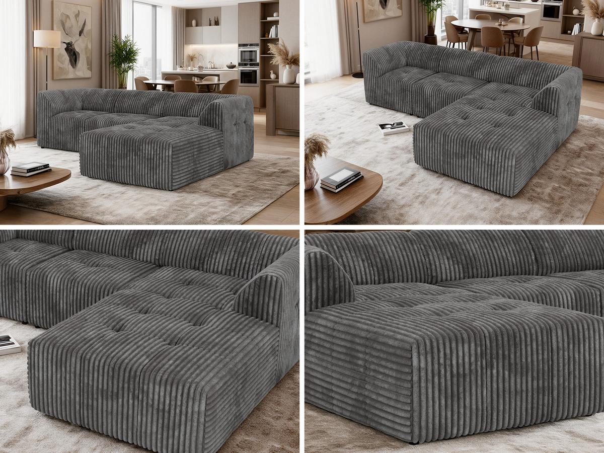 ECKSOFA VORITA L 3M - Grau Cord - Rechts Seite - Schwarz/Grau, Kunststoff/Textil (176/267cm) - MKS