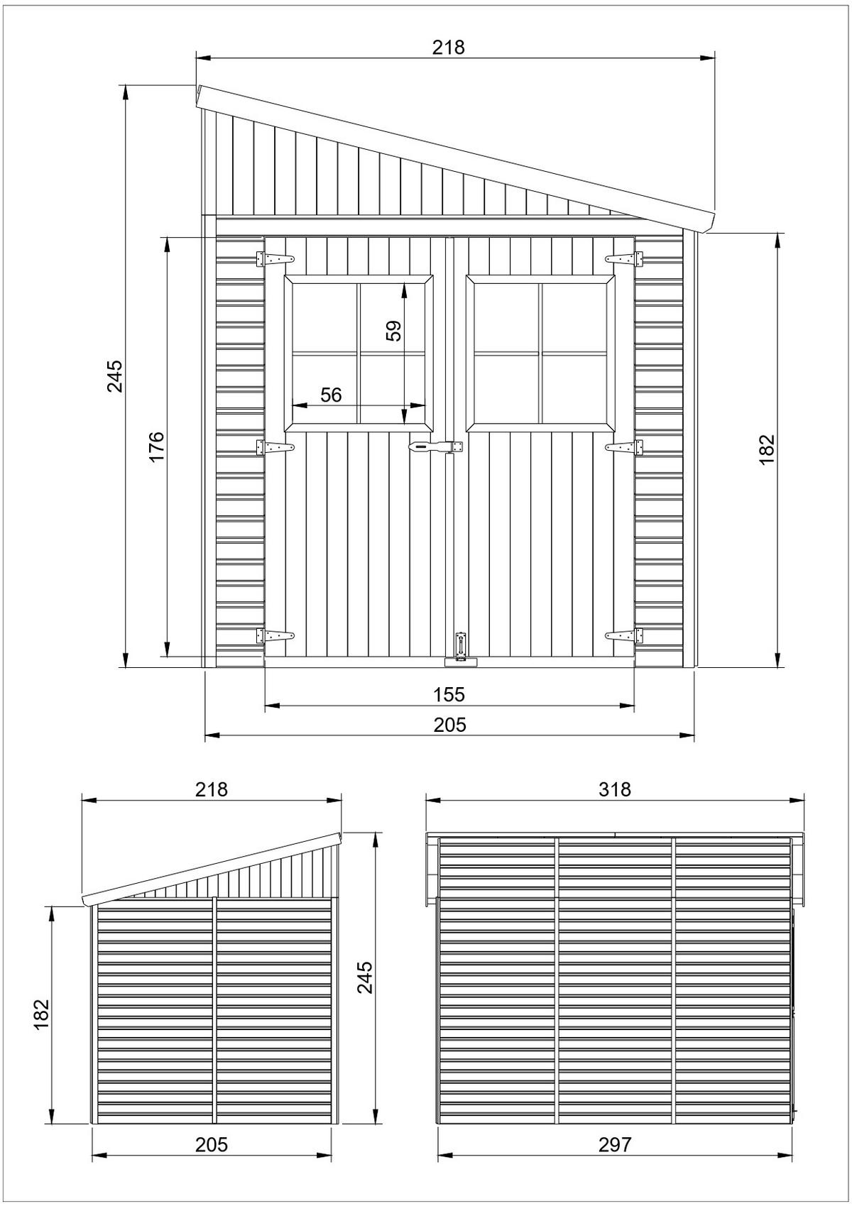 HOLZ-GARTENHAUS (mit Seitenwand) - H244x216x318 cm/6,2 m2 - M339A - Beige, Holz (218/245/297cm) - Timbela