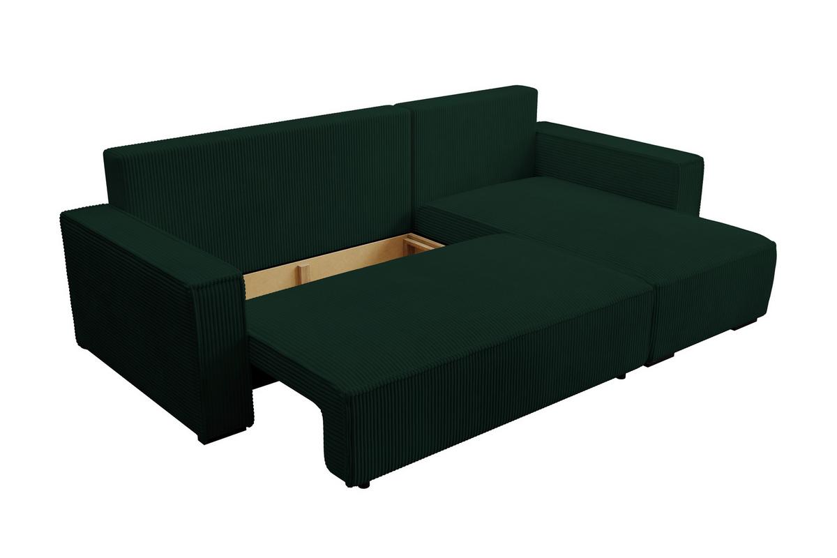 ECKSOFA CUDDY L, Eckcouch in L-Form mit Schlaffunktion und Bettkasten, Farbe: Grün, Cordstoff, Ottomane Rechts - Grün, Textil (240/140cm) - Storez24