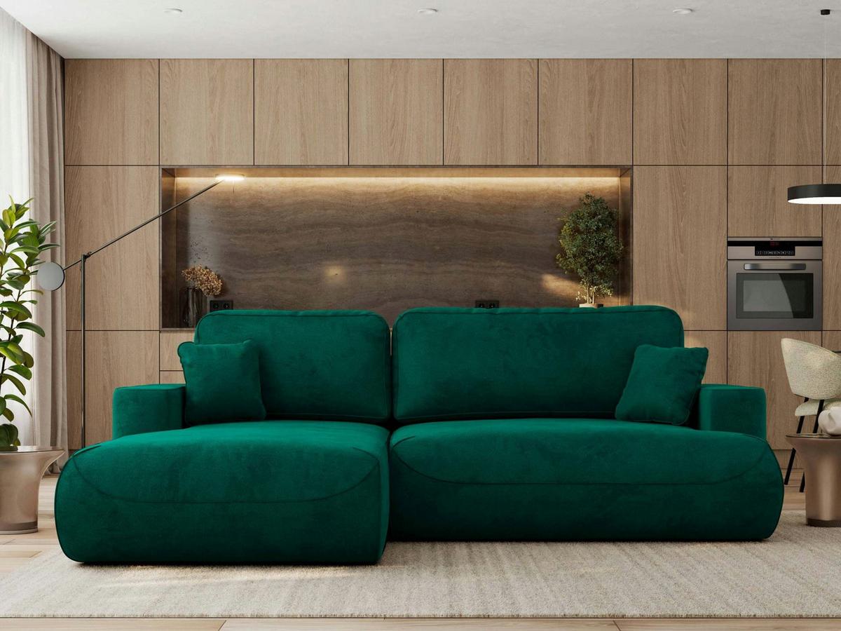 ECKSOFA OVO L Dunkelgrün Velvet - Links Seite - Dunkelgrün/Schwarz, Kunststoff/Textil (271/195cm) - MKS
