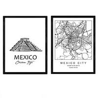 POSTER Set Mit 2 Städte Denkmäler Mexiko Chichén Itzá A4 Schwarzer Rahmen - Schwarz, Papier (29.7/5/21cm) - Nacnic