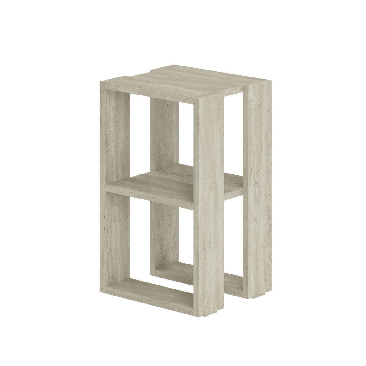 NACHTTISCH mit 2 regalböden, travertin-dekor - lonie 30/30/55 cm - Beige, Holzwerkstoff (30/55/30cm) - Calicosy