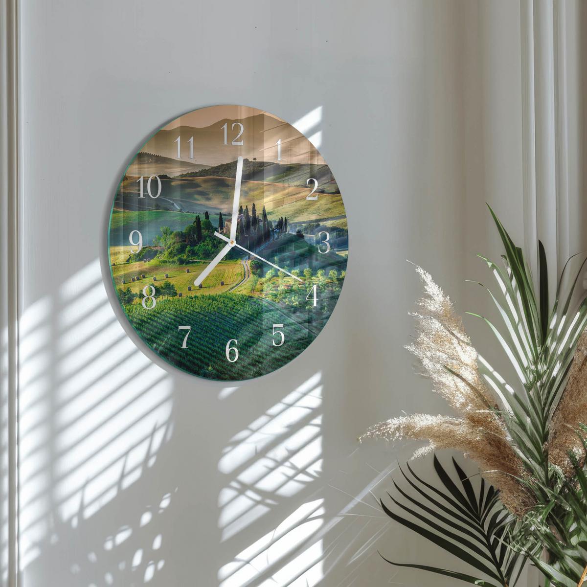 WANDUHR aus Glas Ø30 cm - Landschaft - Grün, Glas (30/30/0.4cm) - TULUP