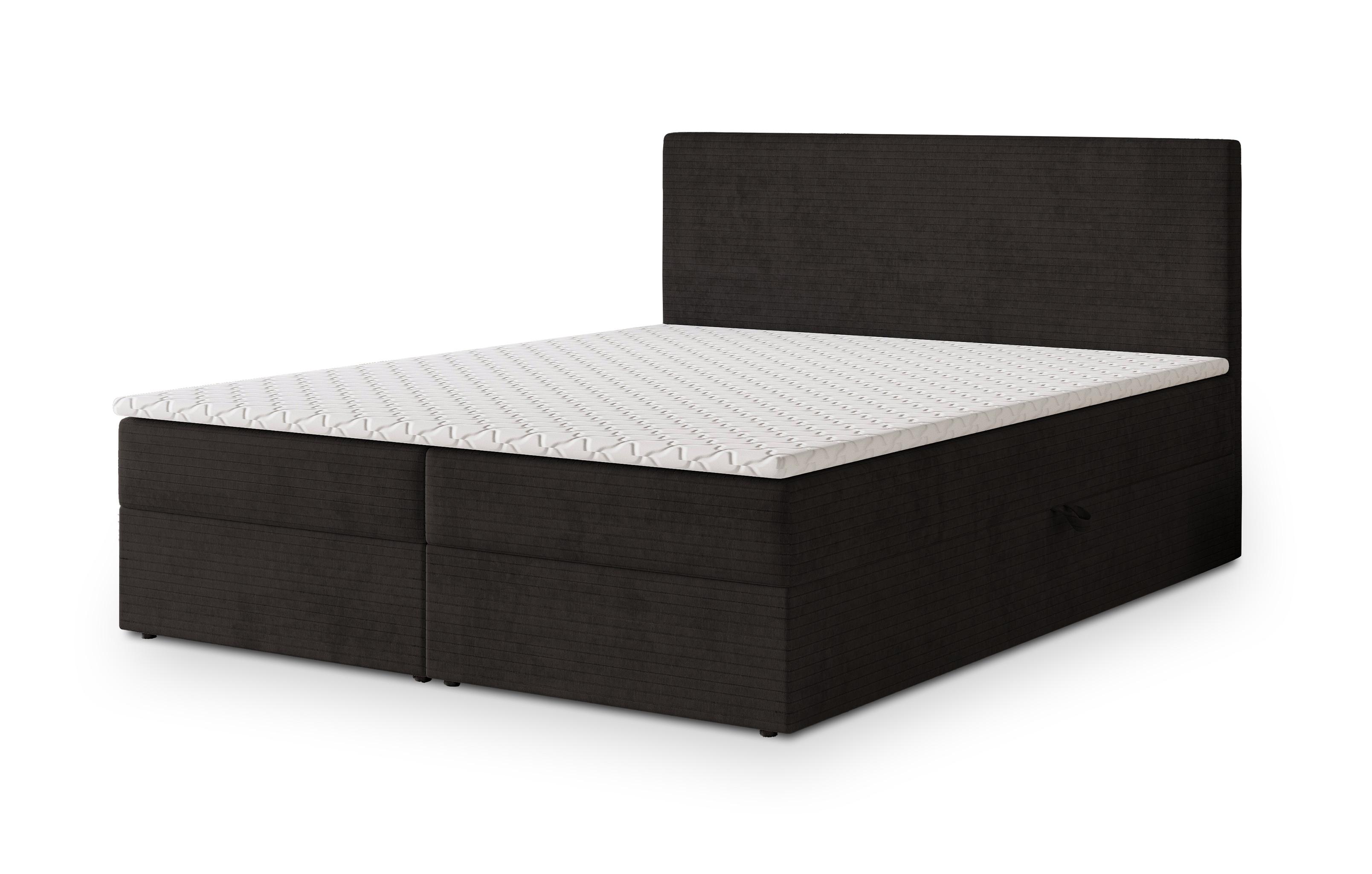 BOXBETT NIRA 140x200 cm mit Matratze und Topper - Braun - Braun, Holz (140/200cm) - MASSENO