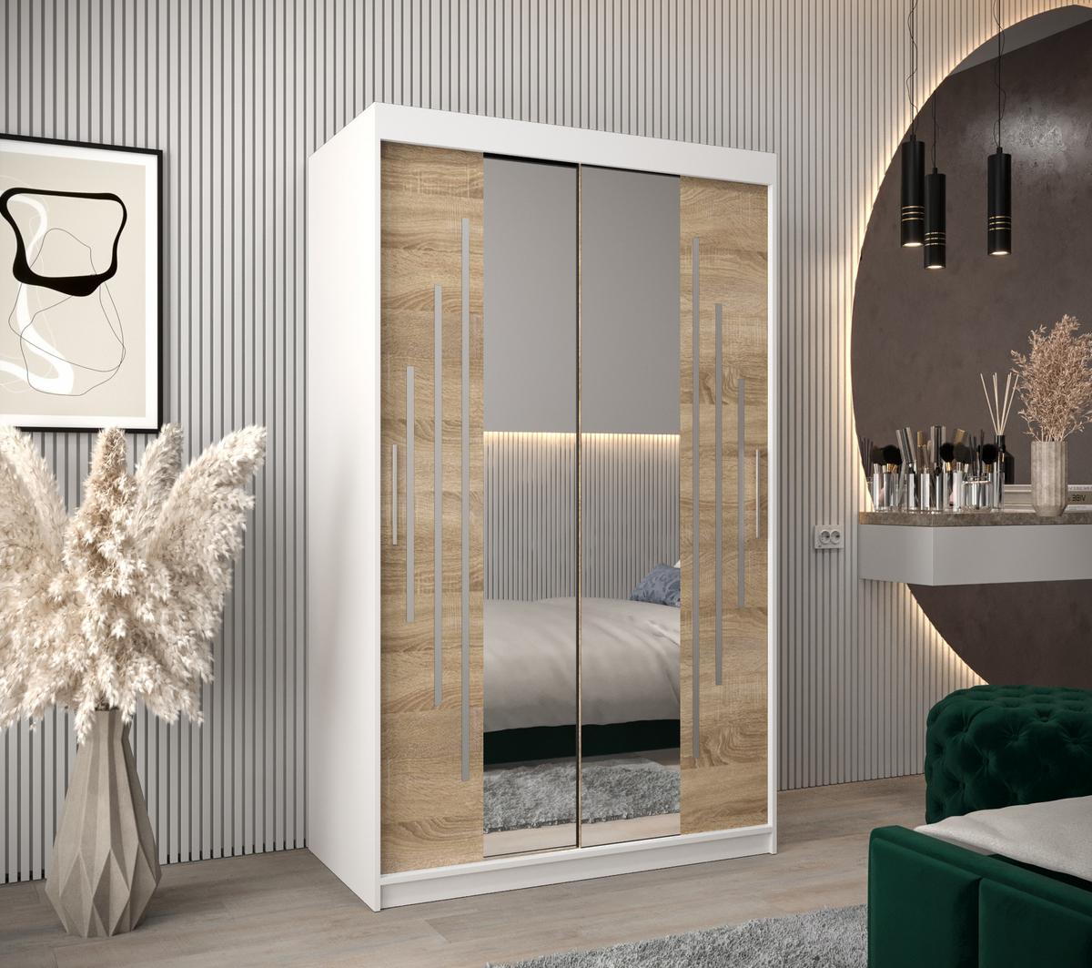SCHWEBETÜRENSCHRANK 200/120/62 2-türig - Silberfarben/Weiß, Holz/Kunststoff (120/200/62cm) - Abiks Möbel