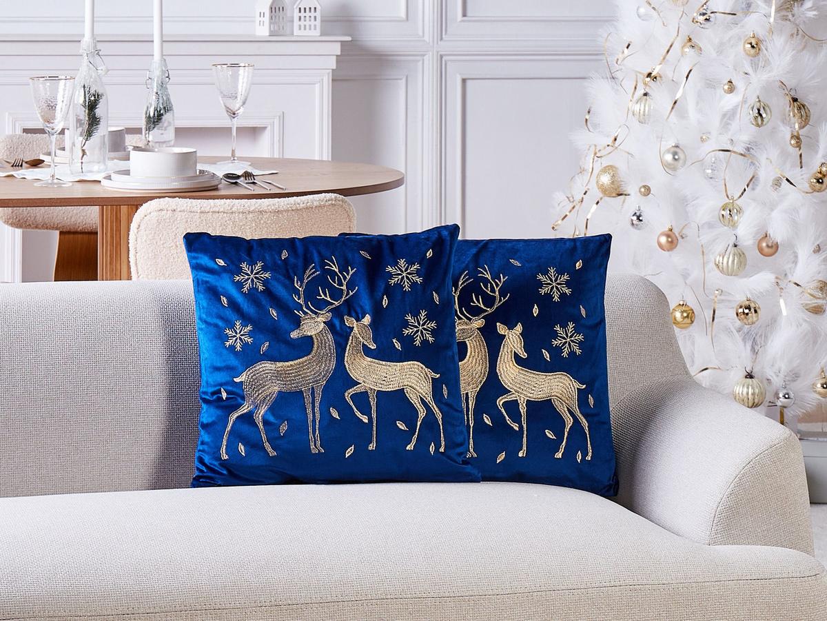 DEKOKISSEN 2er-Set Dunkelblau 45/45 cm Meringue - Goldfarben/Dunkelblau, Textil (45/45cm) - Beliani