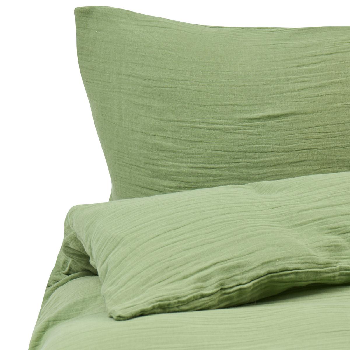 BETTWÄSCHE-SET 200/200 cm Baumwollmusselin Grün Sumner - Grün, Textil (200/200cm) - Beliani