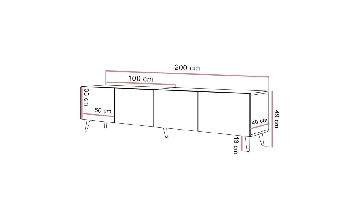 TV-SCHRANK COLGANTE 200/40/49 cm schräge goldfarbene Füße Travertin - Beige/Goldfarben, Holzwerkstoff/Metall (200/49/40cm) - Lookway