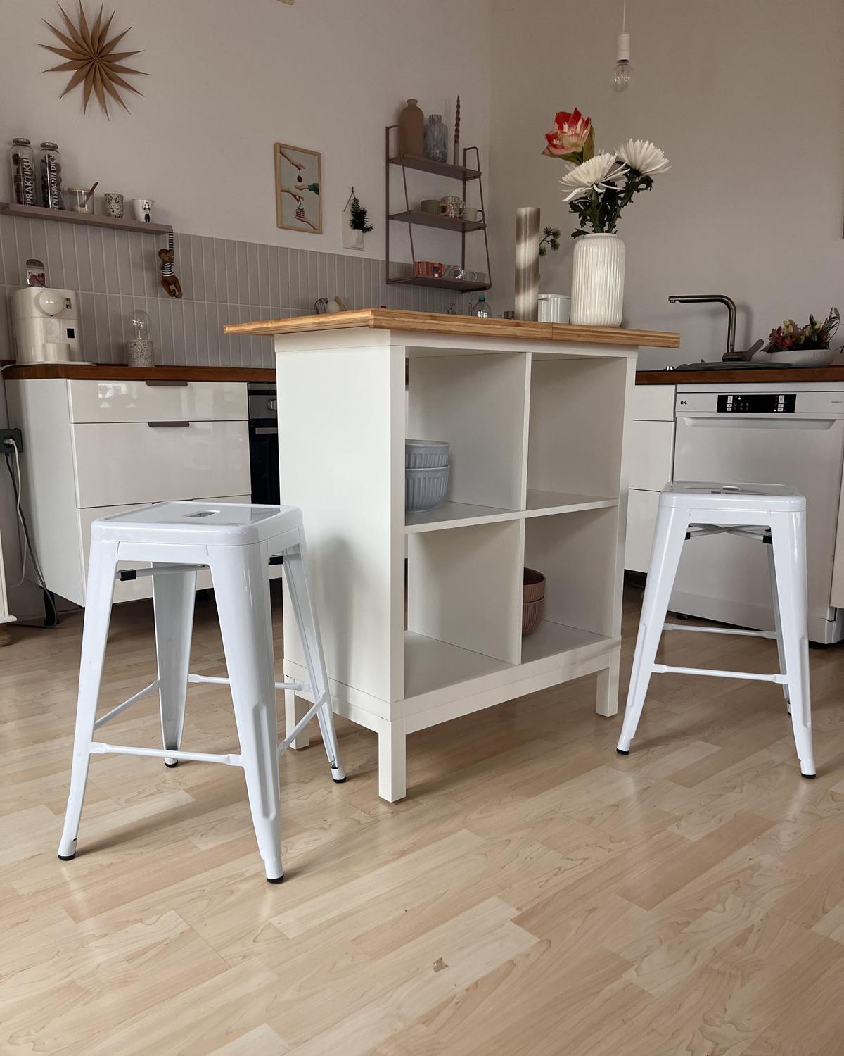 HOCKER 2er-Set Metall Weiß Cabrillo - Weiß, Metall (30/60/34cm) - Beliani
