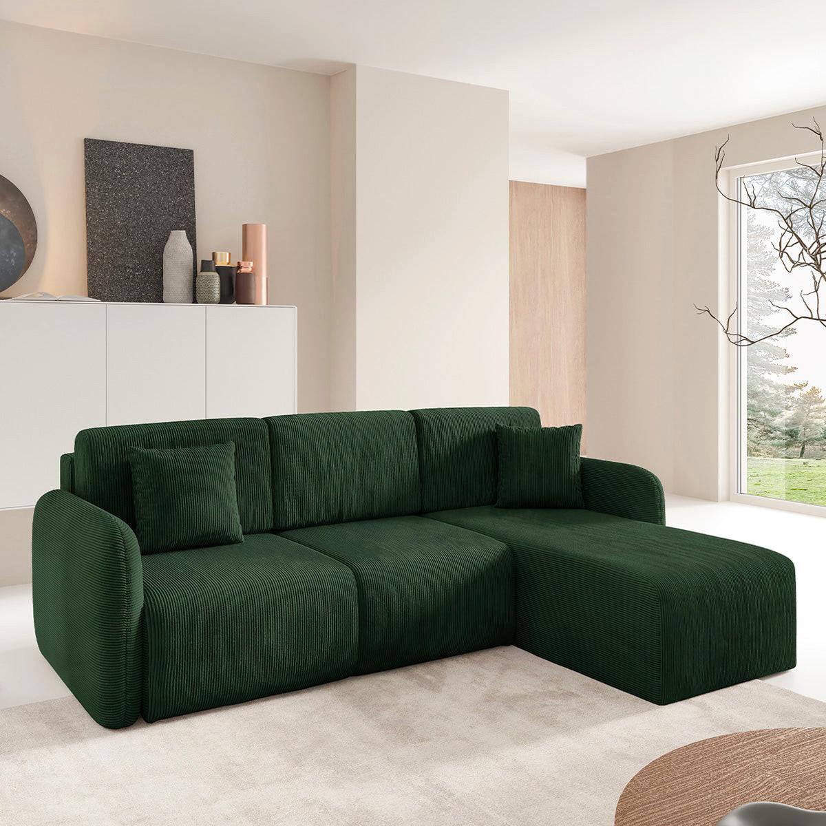 ECKSOFA Dora 3 Sitzplätze Tannengrün - Grün, Holz (245/185cm) - Petits-meubles
