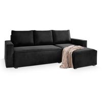 ECKSOFA SILES Schwarz Velours-Stoff mit Schlaffunktion - Schwarz/Grau, Holz/Kunststoff (230/140cm) - MASSENO