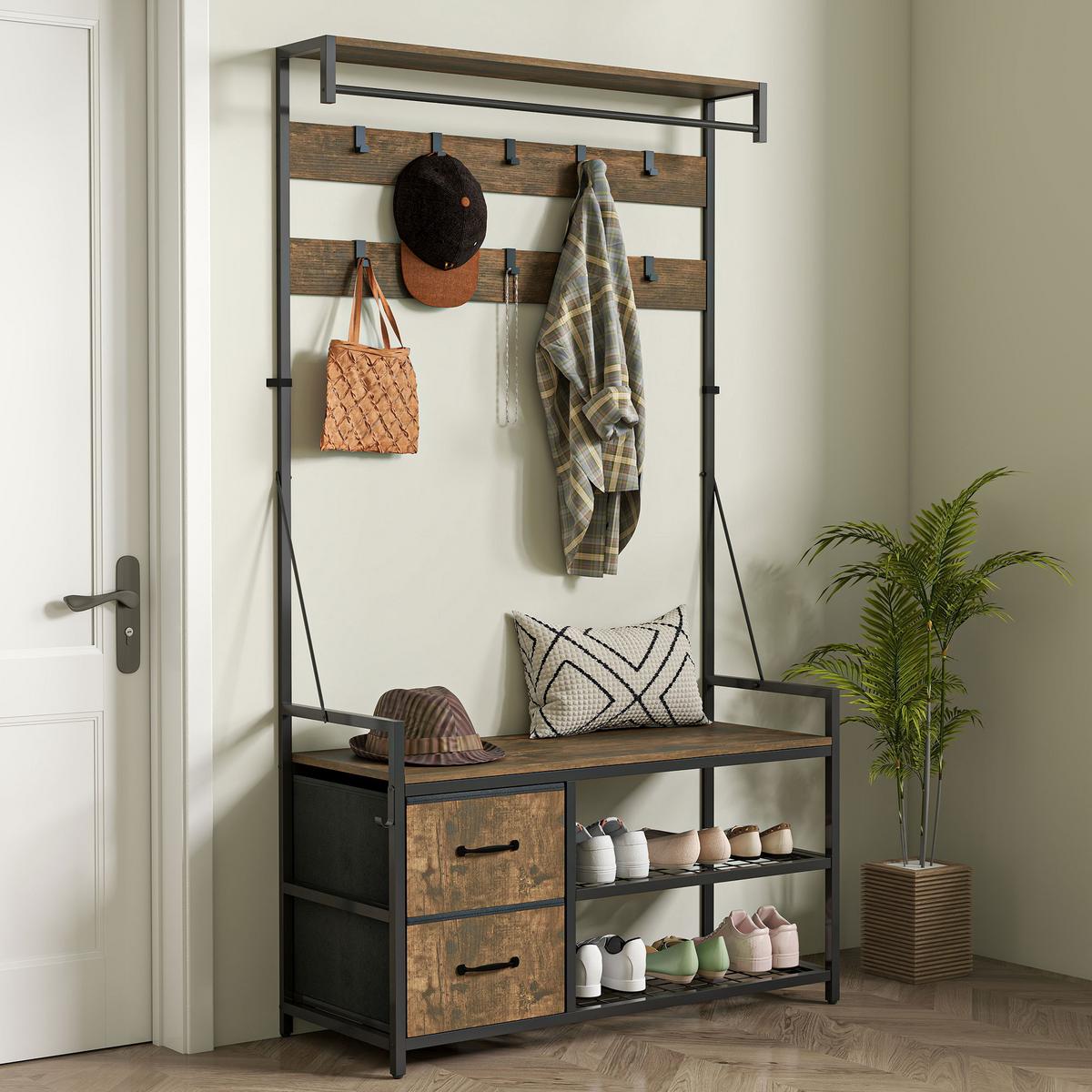 GARDEROBENSTÄNDER mit Sitzbank 100/40/180 cm - Braun, Holzwerkstoff (40/180/100cm) - HOMCOM