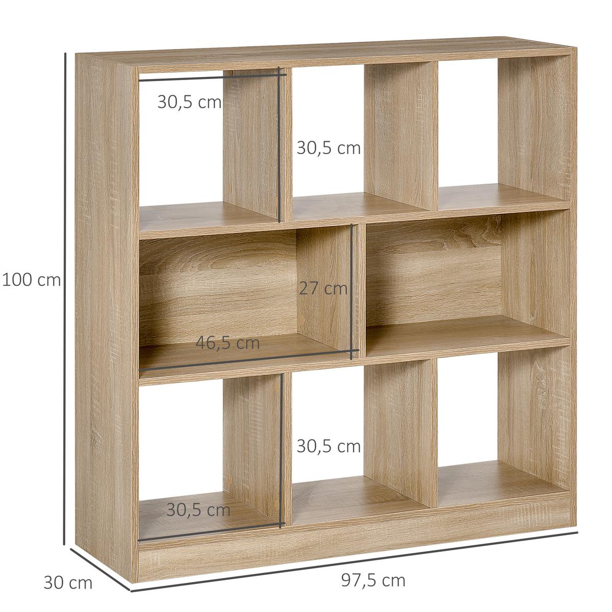 BÜCHERREGAL 3-stöckige Bücherregal Büroregal Home-Office Spanplatte Natur - Braun, Metall (97.5/100/30cm) - HOMCOM
