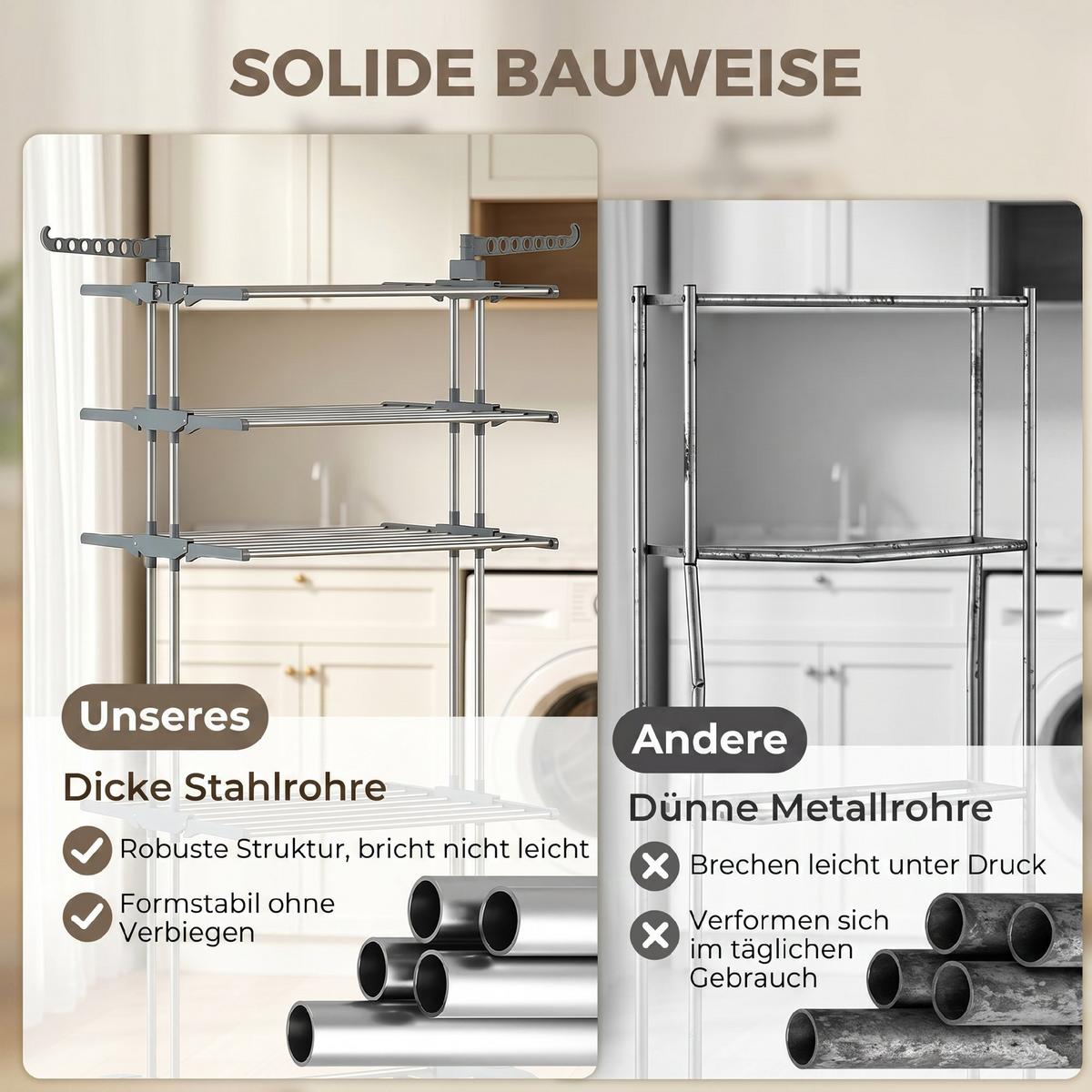 WÄSCHESTÄNDER Plastic Stahl Grau - Grau, Kunststoff/Metall (64/172/73cm) - HOMCOM