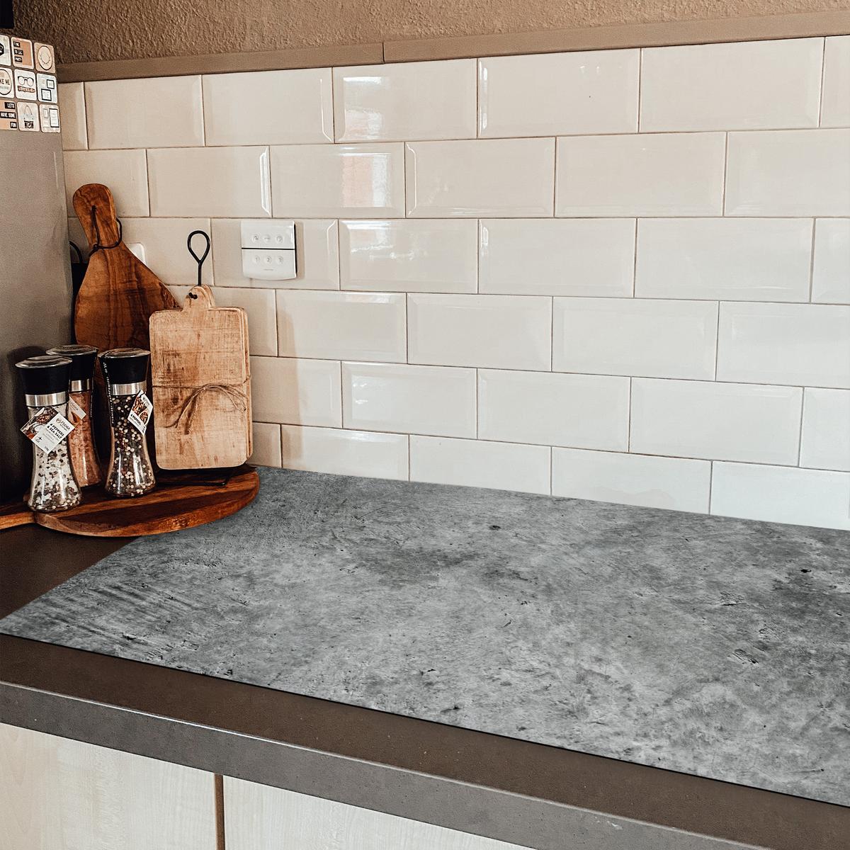 HERDABDECKPLATTE Beton - Schiefer - Grau -Betonstruktur Induktionsschutz 91.2x52 cm - Grau, Kunststoff (91.2/52/0.2cm) - MuchoWow