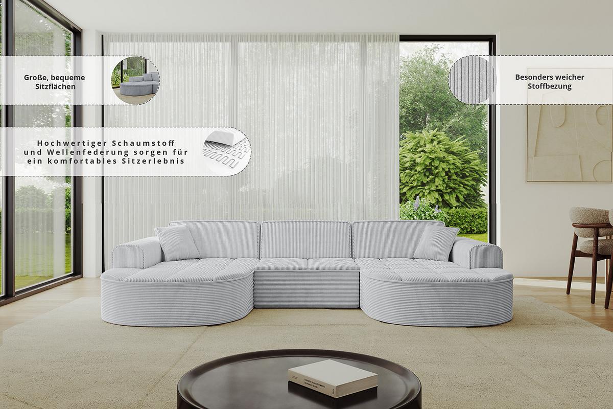 WOHNLANDSCHAFT TARO-U1 - 303x171x79,5 cm Hellgrau - Hellgrau, Holzwerkstoff/Textil (303/79.5/171cm) - ALTDECOR