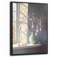 LEINWAND Bilder mit Rahmen - Stillleben - Vase - Osterzweig - 30x40 - Hellblau, Textil (30/40cm) - MuchoWow