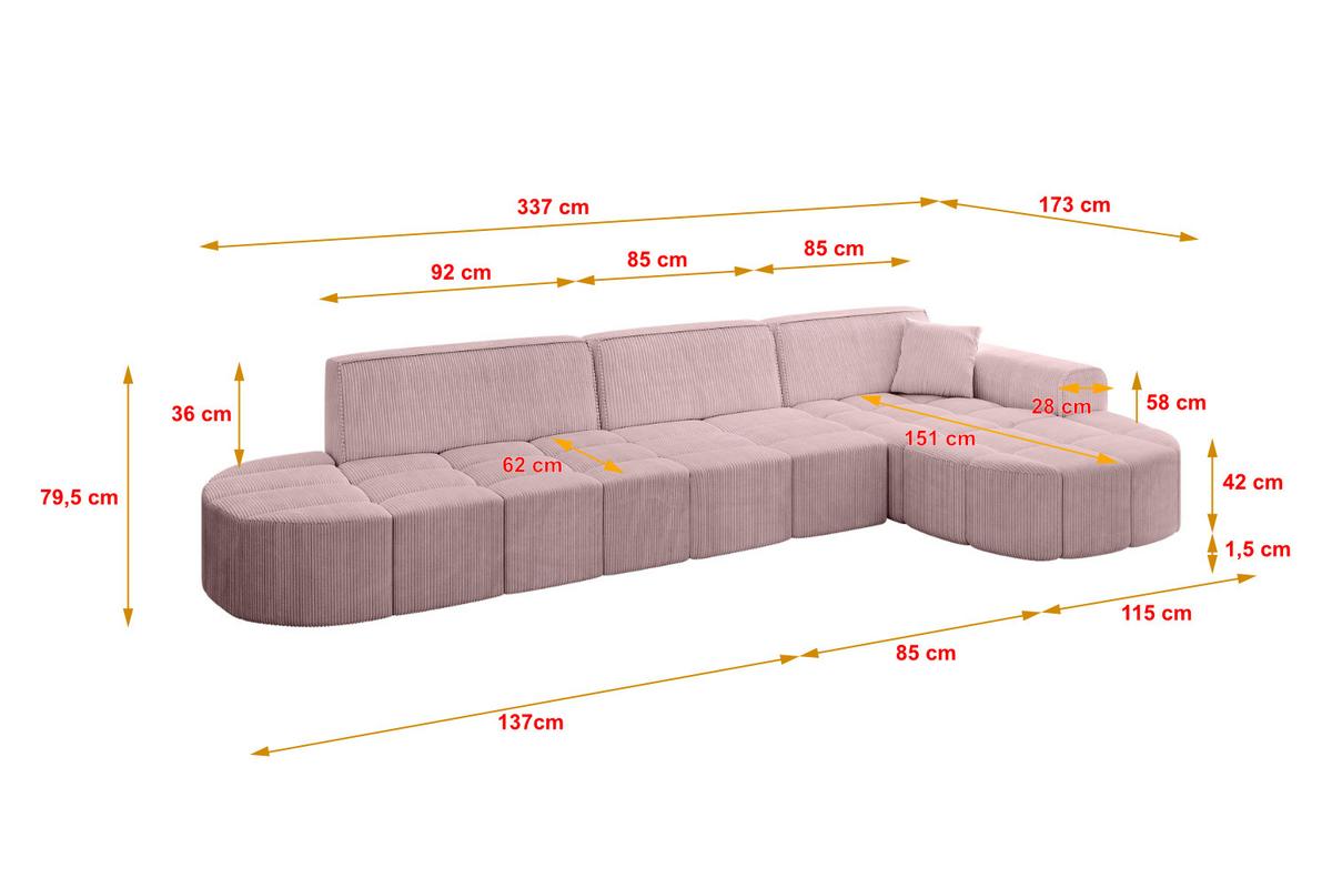ECKSOFA Ottomane Links LIVO-L2 - 337x173x79,5 cm Beige - Beige, Holzwerkstoff/Textil (337/173cm) - ALTDECOR