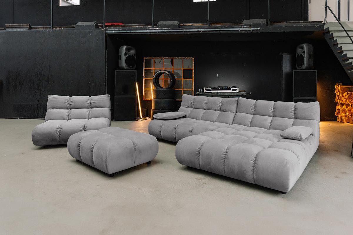 SITZGRUPPE VIVIEN 3ER SET Steingrau Velvet (1er-Set) - Grau, Kunststoff/Textil (359/85/510cm) - KAWOLA