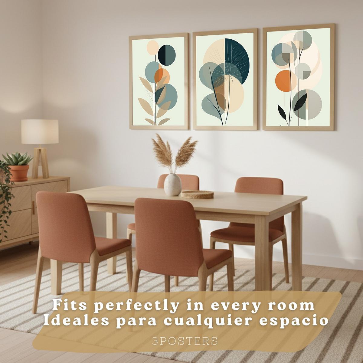 POSTER 3er Kunstdruck-Set Wandbilder Floral Abstrakt Blau Grün modern Wohnzimmer Deko, Schlafzimmer, Küche, Badezimmer Rahmenlos A3 - Klar, Papier (29.7/1/42cm) - Nacnic
