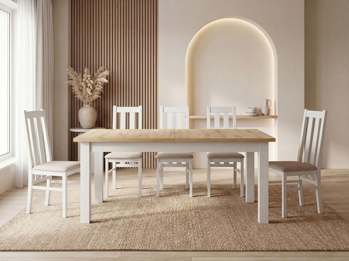 ESSTISCH Lindberg Weiß ausziehbar verlängerbar rechteckig, Eiche Artisan Hellbraun 150-190/90/77 cm - Eiche Artisan/Weiß, Holz/Holzwerkstoff (80/190/76.5cm) - WFL GROUP