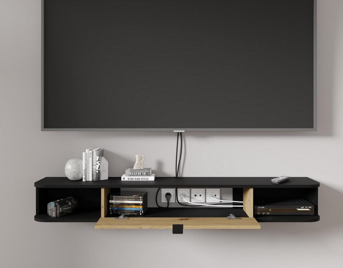 TV LOWBOARD Schwarz, Artisan Eiche 156/20/29 - Schwarz/Eiche Artisan, Holzwerkstoff (156/20/29cm) - RAUMHIRSCH FURNITURE