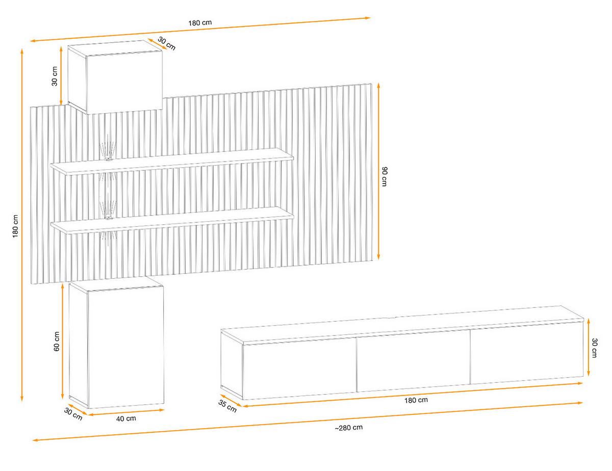WOHNWAND Sand matt, Eiche Artisan 280 cm, Schrankwand hängend inklusive LED Beleuchtung - Sandfarben/Eiche Artisan, Holzwerkstoff (280/180/45cm) - Furn.Design