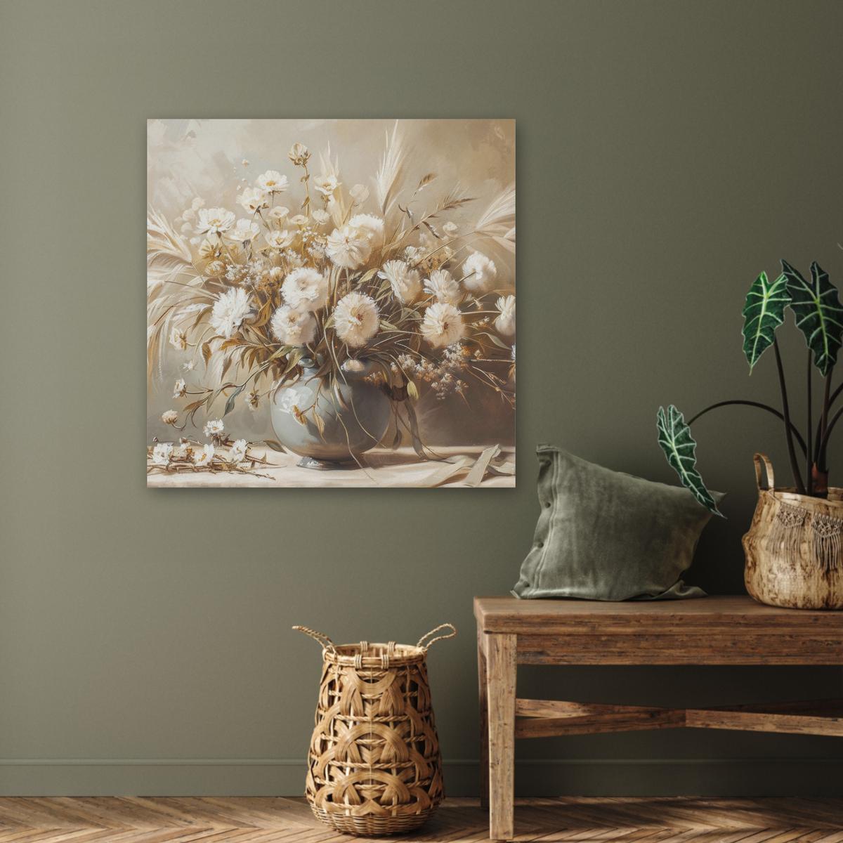 AKUSTIKBILD Blumen - Vase - Stilleben - Beige Akustikpaneele 80x80 cm - Creme, Kunststoff (80/80/0.9cm) - MuchoWow