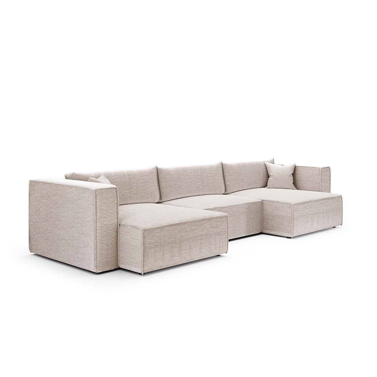PANORAMASOFA Jimmy 5 Sitzplätze Creme - Weiß, Holz (348/77/148cm) - Petits-meubles