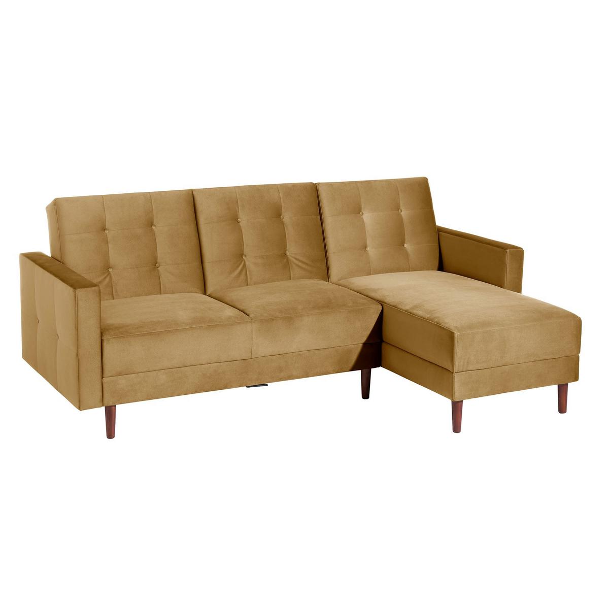 FUNKTIONSSOFA mit Hocker Katunia Samtvelours mais - Currygelb, Kunststoff (222/92/144cm) - 58aufmkessel