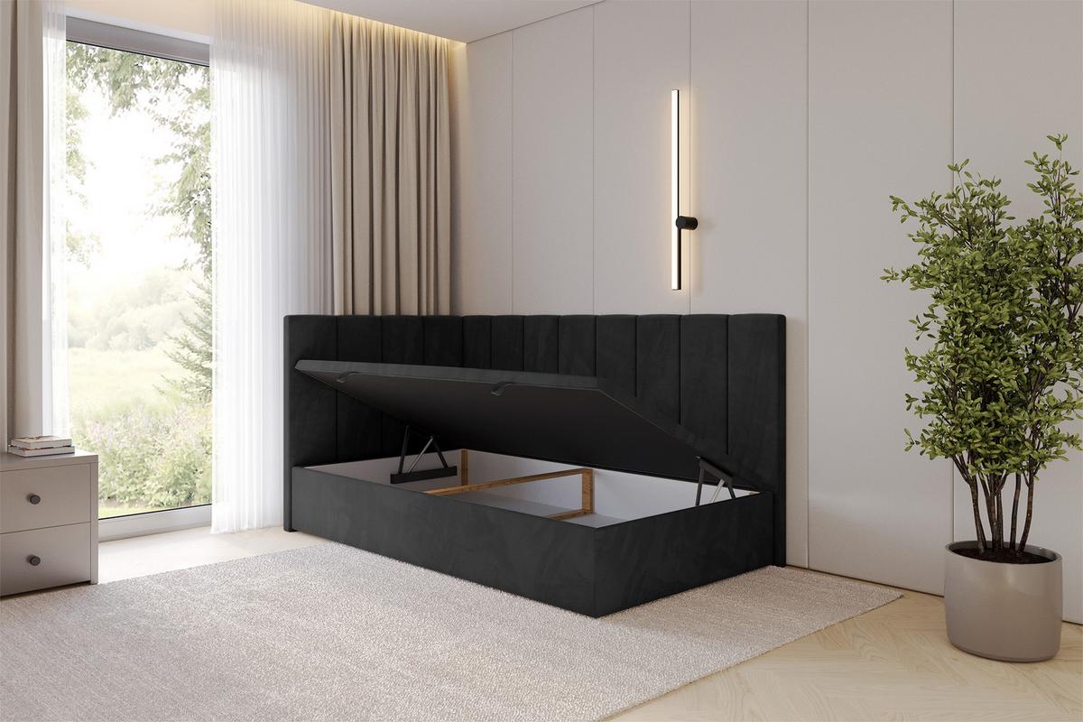 EINZELBETT Jugendbett mit Bettkasten Rechts, ohne Matratze - LOVY 80x200 Schwarz - Schwarz, Holzwerkstoff/Textil (80/200cm) - ALTDECOR