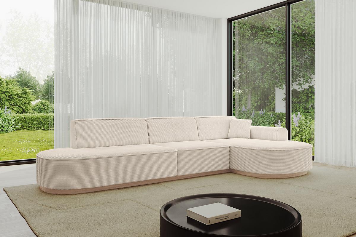 ECKSOFA Ottomane Rechts MARI-L2-v1 - 328x171x83 cm Beige Cord - Beige, Holzwerkstoff/Textil (171/328cm) - ALTDECOR