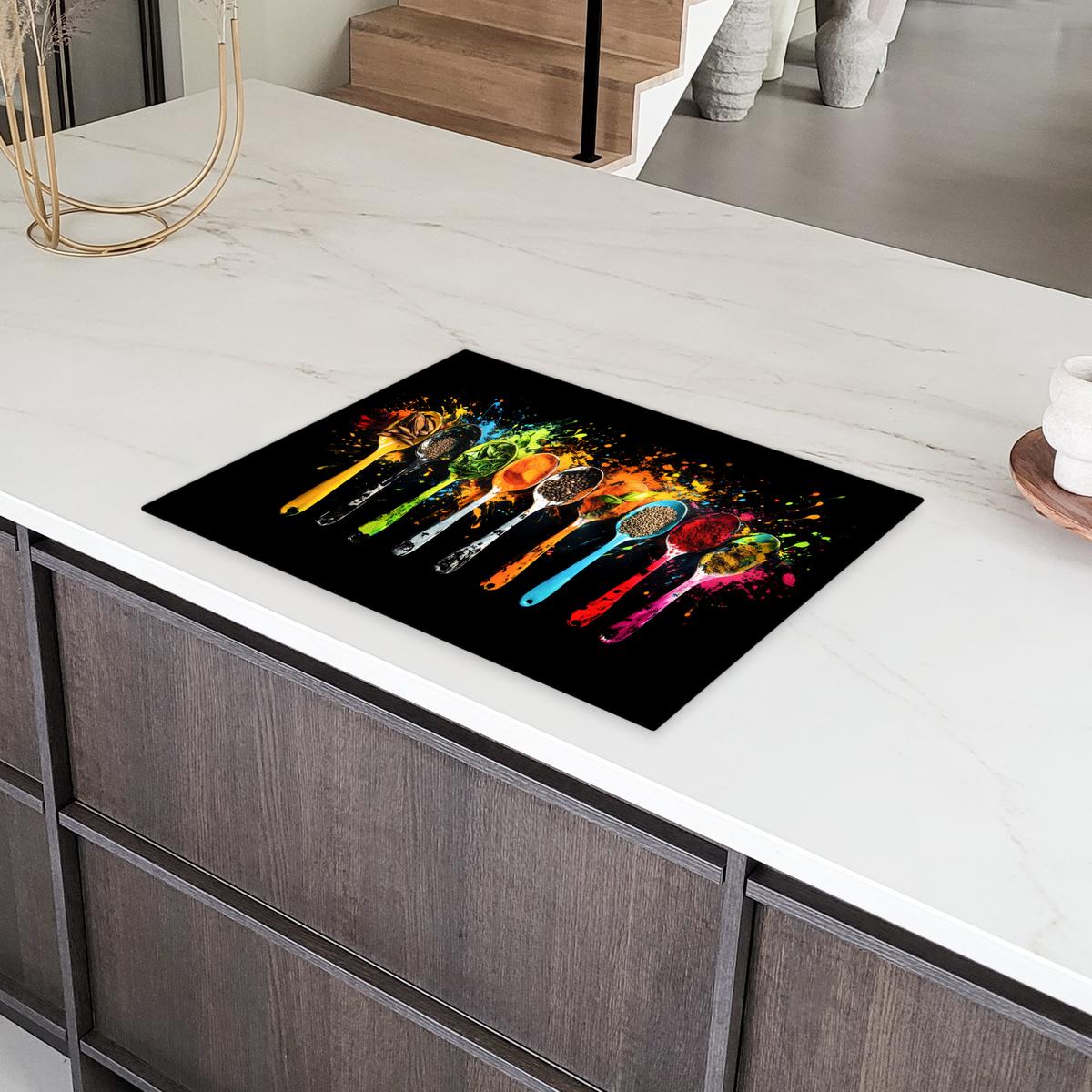 HERDABDECKPLATTE Löffel - Gewürze - Modern - Graffiti - Farbe - Farbenfroh Induktionsmatte 71x52 cm - Multicolor, Kunststoff (71/52/0.2cm) - MuchoWow
