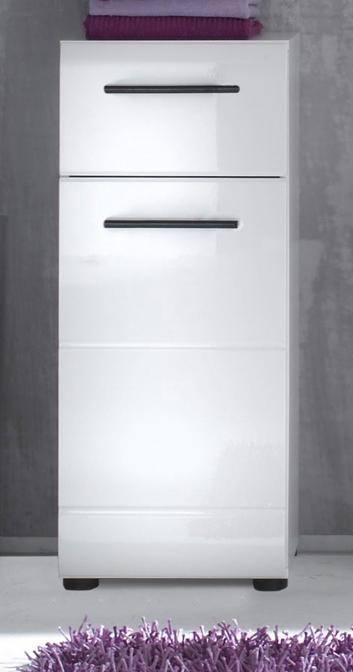 UNTERSCHRANK weiß Hochglanz 30 cm, Badschrank Türanschlag wechselbar - Weiß Hochglanz/Schwarz, Holzwerkstoff/Kunststoff (30/79/31cm) - Top.Furn